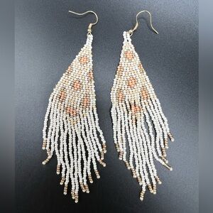 Bohemian seed bead earrings cream white gold peach
